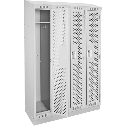 Clean Line Lockers, Bank of 4, 48" x 15" x 82", Steel, Grey, Rivet (Assembled), Perforated Absolute Business Supply