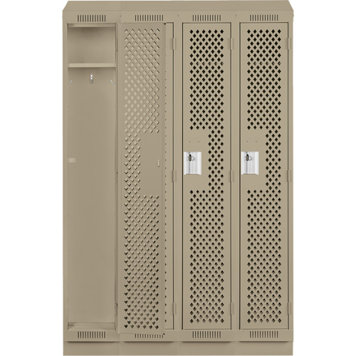 Clean Line Lockers, Bank of 4, 48" x 15" x 82", Steel, Grey, Rivet (Assembled), Perforated Absolute Business Supply