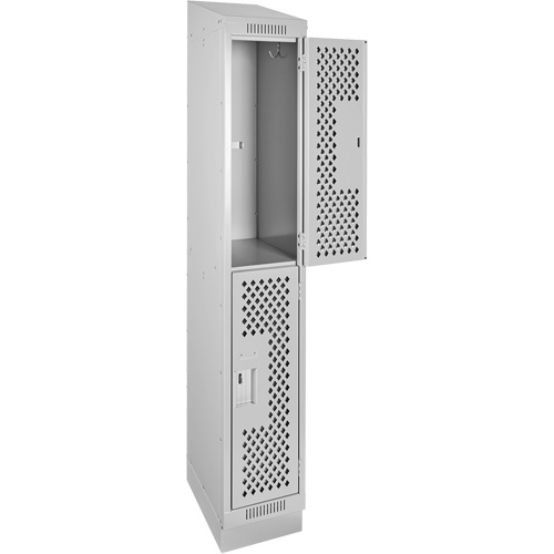 Clean Line Lockers, 2 -tier, 12" x 15" x 82", Steel, Grey, Rivet (Assembled), Perforated Absolute Business Supply