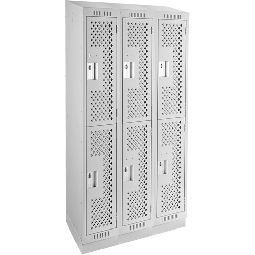 Clean Line Lockers, 2 -tier, Bank of 3, 36" x 15" x 82", Steel, Grey, Rivet (Assembled), Perforated Absolute Business Supply