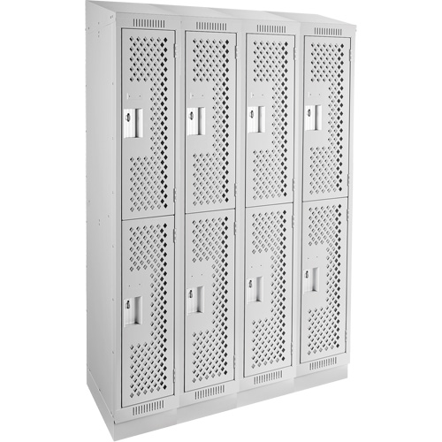 Clean Line Lockers, 2 -tier, Bank of 4, 48" x 15" x 82", Steel, Grey, Rivet (Assembled), Perforated Absolute Business Supply