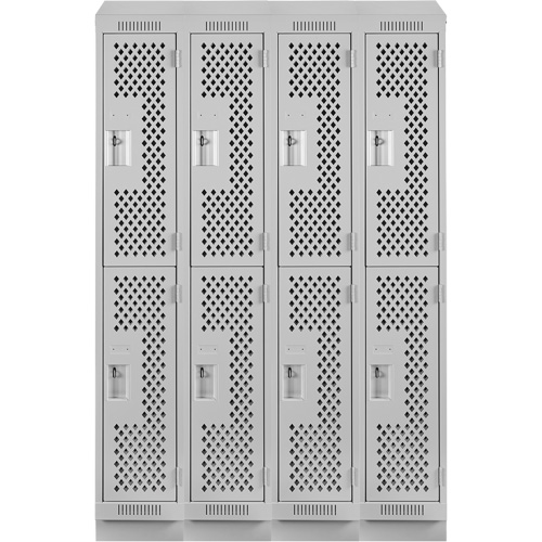 Clean Line Lockers, 2 -tier, Bank of 4, 48" x 15" x 82", Steel, Grey, Rivet (Assembled), Perforated Absolute Business Supply