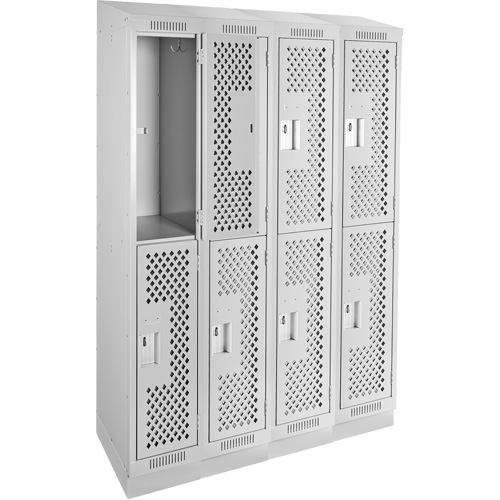 Clean Line Lockers, 2 -tier, Bank of 4, 48" x 15" x 82", Steel, Grey, Rivet (Assembled), Perforated Absolute Business Supply