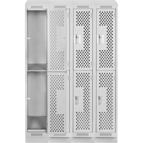 Clean Line Lockers, 2 -tier, Bank of 4, 48" x 15" x 82", Steel, Grey, Rivet (Assembled), Perforated Absolute Business Supply