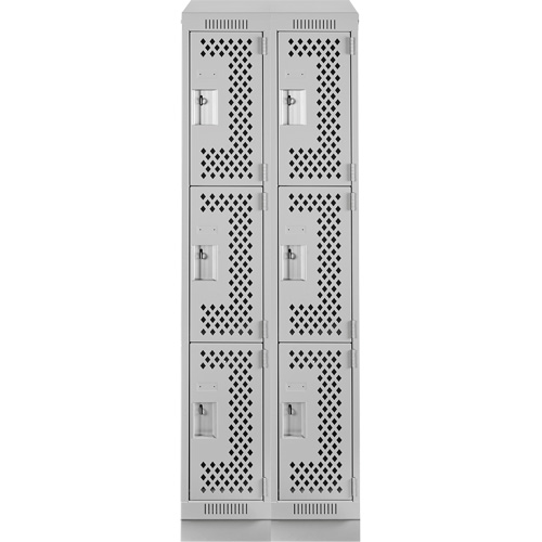 Clean Line Lockers, 3 -tier, Bank of 2, 24" x 18" x 82", Steel, Grey, Rivet (Assembled), Perforated Absolute Business Supply