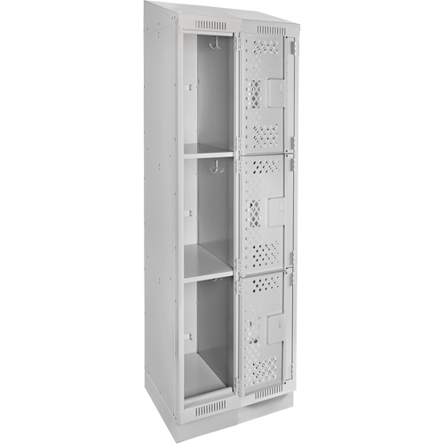 Clean Line Lockers, 3 -tier, Bank of 2, 24" x 18" x 82", Steel, Grey, Rivet (Assembled), Perforated Absolute Business Supply