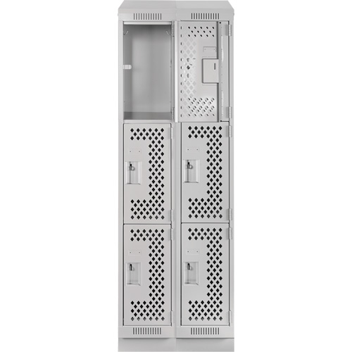 Clean Line Lockers, 3 -tier, Bank of 2, 24" x 18" x 82", Steel, Grey, Rivet (Assembled), Perforated Absolute Business Supply