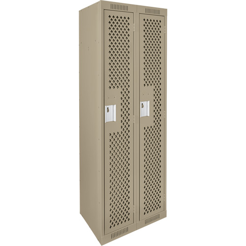 Clean Line Lockers, Bank of 2, 24" x 12" x 72", Steel, Beige, Rivet (Assembled), Perforated Absolute Business Supply