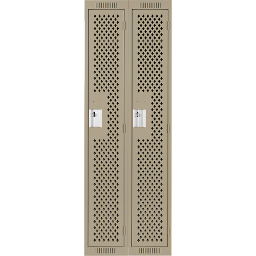 Clean Line Lockers, Bank of 2, 24" x 12" x 72", Steel, Beige, Rivet (Assembled), Perforated Absolute Business Supply