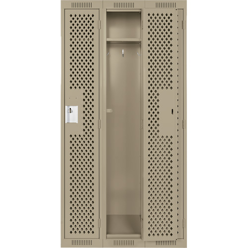 Clean Line Lockers, Bank of 3, 36" x 12" x 72", Steel, Beige, Rivet (Assembled), Perforated Absolute Business Supply
