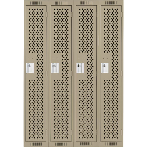 Clean Line Lockers, Bank of 4, 48" x 12" x 72", Steel, Beige, Rivet (Assembled), Perforated Absolute Business Supply