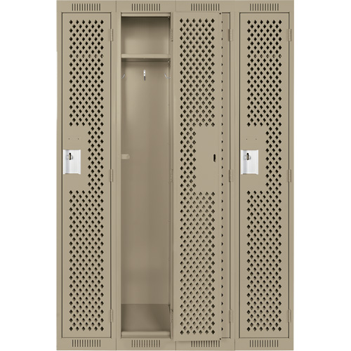Clean Line Lockers, Bank of 4, 48" x 12" x 72", Steel, Beige, Rivet (Assembled), Perforated Absolute Business Supply