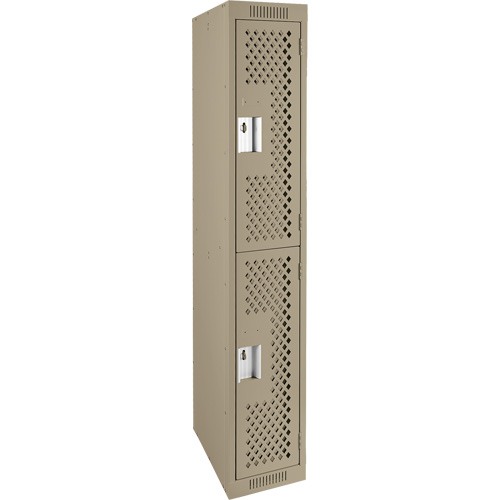 Casiers Clean Line, 2 niveaux, 12" x 15" x 72", Acier, Beige, Rivet (assembl&eacute;), Perfor&eacute; Absolute Business Supply