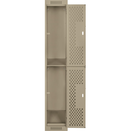 Casiers Clean Line, 2 niveaux, 12" x 15" x 72", Acier, Beige, Rivet (assembl&eacute;), Perfor&eacute; Absolute Business Supply