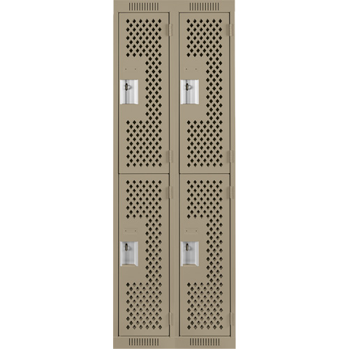 Clean Line Lockers, 2 -tier, Bank of 2, 24" x 15" x 72", Steel, Beige, Rivet (Assembled), Perforated Absolute Business Supply