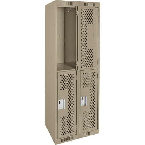 Clean Line Lockers, 2 -tier, Bank of 2, 24" x 15" x 72", Steel, Beige, Rivet (Assembled), Perforated Absolute Business Supply