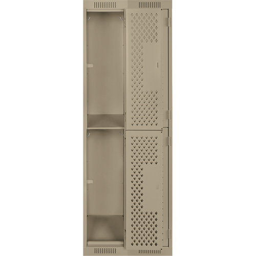Clean Line Lockers, 2 -tier, Bank of 2, 24" x 15" x 72", Steel, Beige, Rivet (Assembled), Perforated Absolute Business Supply