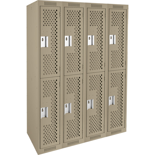 Clean Line Lockers, 2 -tier, Bank of 4, 48" x 15" x 72", Steel, Beige, Rivet (Assembled), Perforated Absolute Business Supply