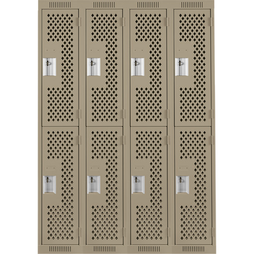Clean Line Lockers, 2 -tier, Bank of 4, 48" x 15" x 72", Steel, Beige, Rivet (Assembled), Perforated Absolute Business Supply