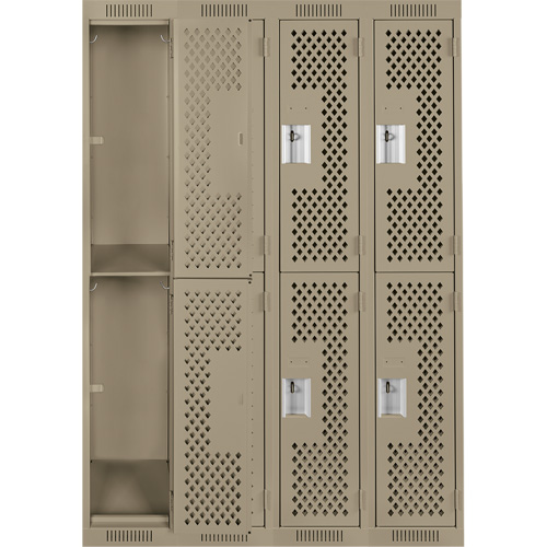 Clean Line Lockers, 2 -tier, Bank of 4, 48" x 15" x 72", Steel, Beige, Rivet (Assembled), Perforated Absolute Business Supply
