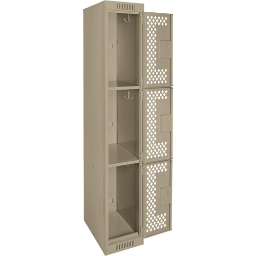 Casiers Clean Line, 3 niveaux, 12" x 12" x 72", Acier, Beige, Rivet (assembl&eacute;), Perfor&eacute; Absolute Business Supply