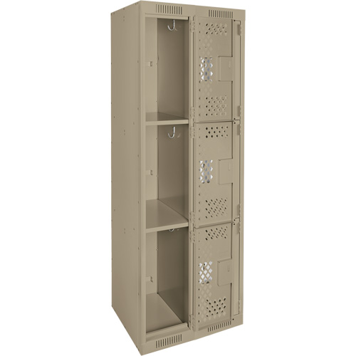 Casiers Clean Line, 3 niveaux, Bloc de 2, 24" x 12" x 72", Acier, Beige, Rivet (assembl&eacute;), Perfor&eacute; Absolute Business Supply