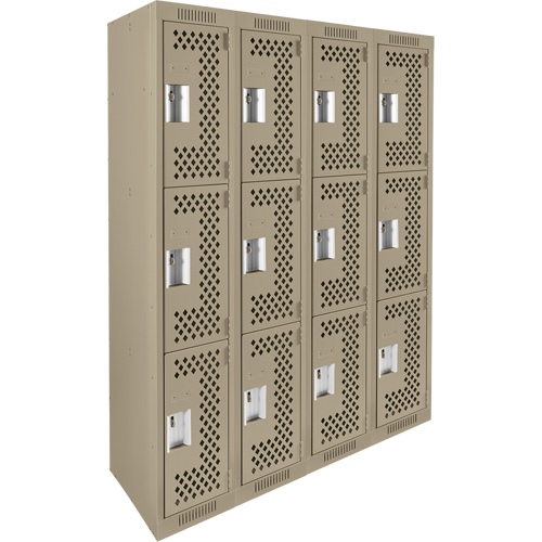 Casiers Clean Line, 3 niveaux, Bloc de 4, 48" x 12" x 72", Acier, Beige, Rivet (assembl&eacute;), Perfor&eacute; Absolute Business Supply