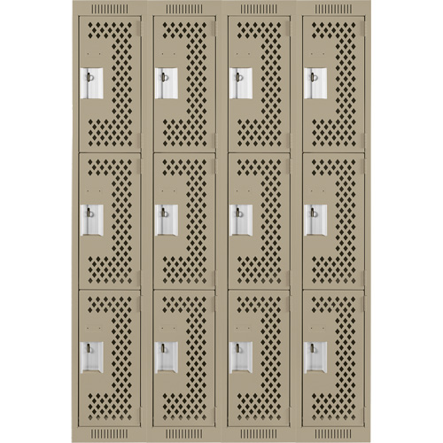 Casiers Clean Line, 3 niveaux, Bloc de 4, 48" x 12" x 72", Acier, Beige, Rivet (assembl&eacute;), Perfor&eacute; Absolute Business Supply
