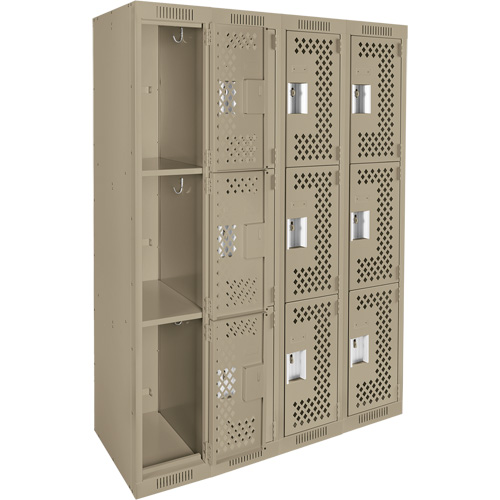 Casiers Clean Line, 3 niveaux, Bloc de 4, 48" x 12" x 72", Acier, Beige, Rivet (assembl&eacute;), Perfor&eacute; Absolute Business Supply
