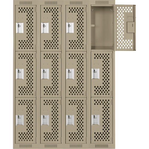 Casiers Clean Line, 3 niveaux, Bloc de 4, 48" x 12" x 72", Acier, Beige, Rivet (assembl&eacute;), Perfor&eacute; Absolute Business Supply