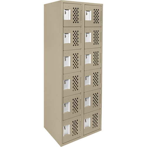 Assembled Lockerettes Clean Line Perforated Economy Lockers, 6 -tier, Bank of 2, 18" x 72" x 12", Steel Absolute Business Supply