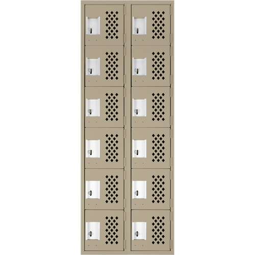 Assembled Lockerettes Clean Line Perforated Economy Lockers, 6 -tier, Bank of 2, 18" x 72" x 12", Steel Absolute Business Supply