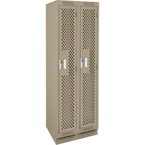 Clean Line Lockers, Bank of 2, 24" x 12" x 76", Steel, Beige, Rivet (Assembled), Perforated Absolute Business Supply
