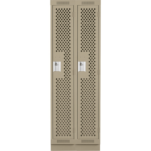 Clean Line Lockers, Bank of 2, 24" x 12" x 76", Steel, Beige, Rivet (Assembled), Perforated Absolute Business Supply
