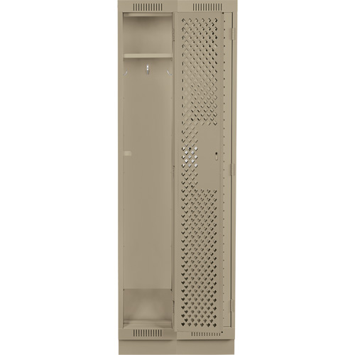 Clean Line Lockers, Bank of 2, 24" x 12" x 76", Steel, Beige, Rivet (Assembled), Perforated Absolute Business Supply