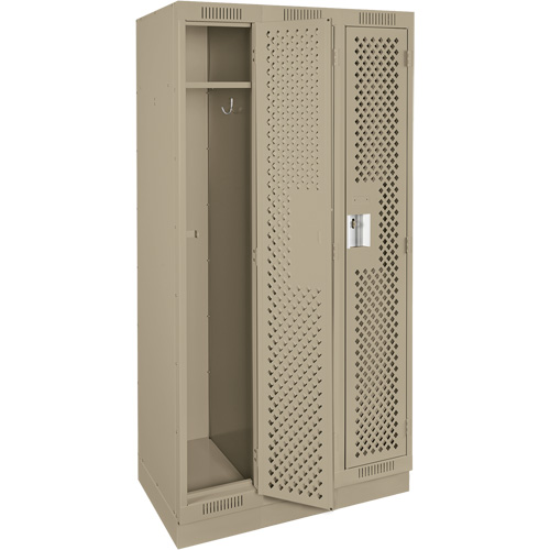 Clean Line Lockers, Bank of 3, 36" x 12" x 76", Steel, Beige, Rivet (Assembled), Perforated Absolute Business Supply