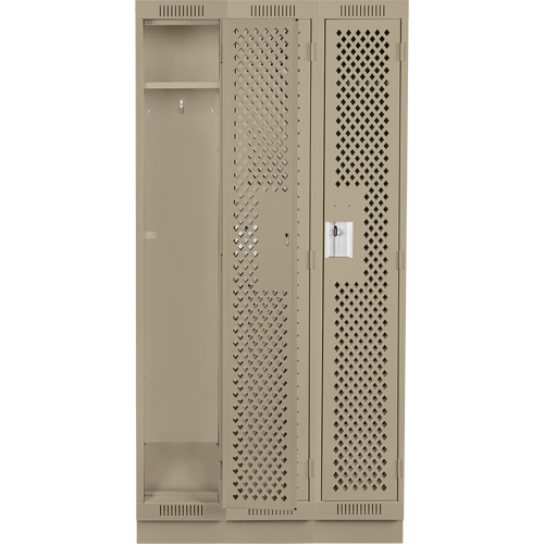 Clean Line Lockers, Bank of 3, 36" x 12" x 76", Steel, Beige, Rivet (Assembled), Perforated Absolute Business Supply