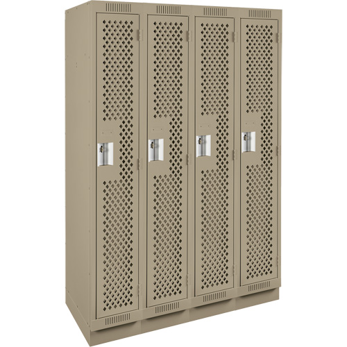Clean Line Lockers, Bank of 4, 48" x 12" x 76", Steel, Beige, Rivet (Assembled), Perforated Absolute Business Supply