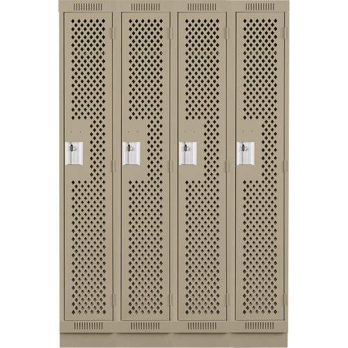 Clean Line Lockers, Bank of 4, 48" x 12" x 76", Steel, Beige, Rivet (Assembled), Perforated Absolute Business Supply
