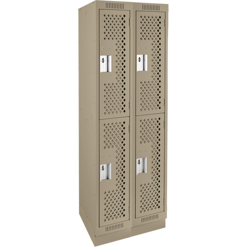 Clean Line Lockers, 2 -tier, Bank of 2, 24" x 18" x 76", Steel, Beige, Rivet (Assembled), Perforated Absolute Business Supply