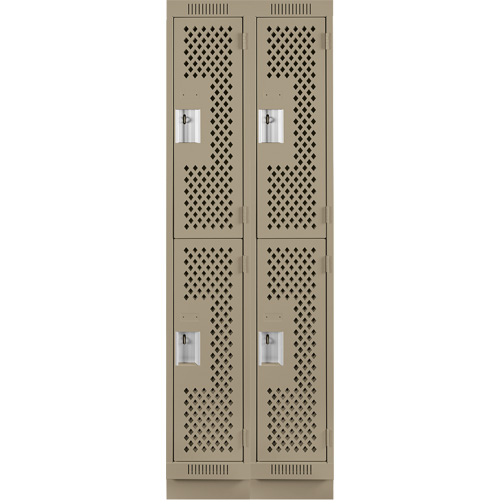 Clean Line Lockers, 2 -tier, Bank of 2, 24" x 18" x 76", Steel, Beige, Rivet (Assembled), Perforated Absolute Business Supply