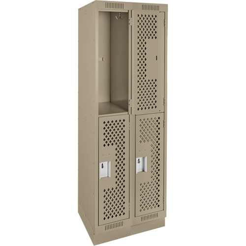 Clean Line Lockers, 2 -tier, Bank of 2, 24" x 18" x 76", Steel, Beige, Rivet (Assembled), Perforated Absolute Business Supply