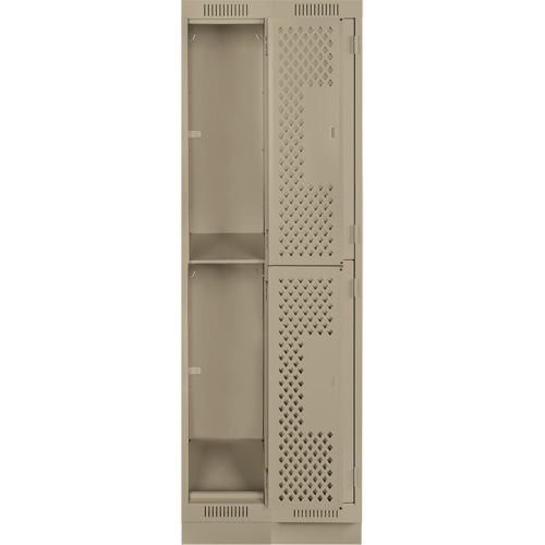 Clean Line Lockers, 2 -tier, Bank of 2, 24" x 18" x 76", Steel, Beige, Rivet (Assembled), Perforated Absolute Business Supply