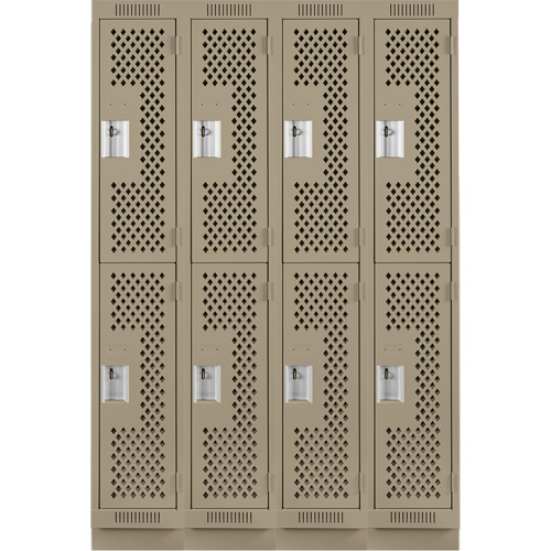 Clean Line Lockers, 2 -tier, Bank of 4, 48" x 15" x 76", Steel, Beige, Rivet (Assembled), Perforated Absolute Business Supply