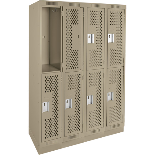 Clean Line Lockers, 2 -tier, Bank of 4, 48" x 15" x 76", Steel, Beige, Rivet (Assembled), Perforated Absolute Business Supply