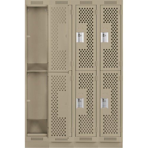 Clean Line Lockers, 2 -tier, Bank of 4, 48" x 15" x 76", Steel, Beige, Rivet (Assembled), Perforated Absolute Business Supply