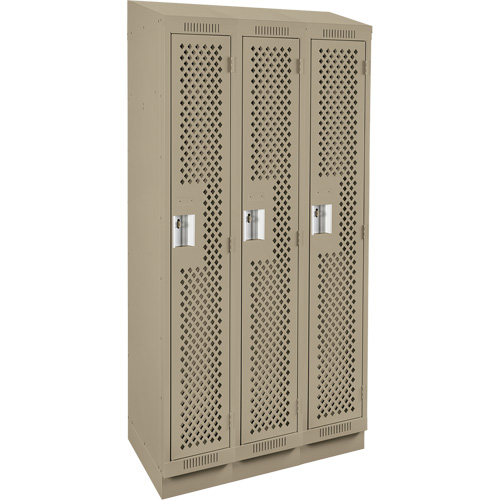 Clean Line Lockers, Bank of 3, 36" x 15" x 82", Steel, Beige, Rivet (Assembled), Perforated Absolute Business Supply