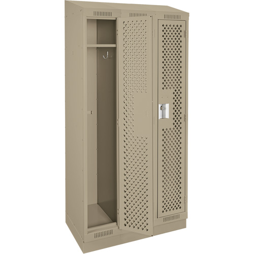 Clean Line Lockers, Bank of 3, 36" x 15" x 82", Steel, Beige, Rivet (Assembled), Perforated Absolute Business Supply