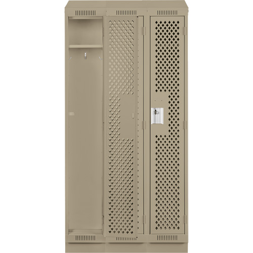 Clean Line Lockers, Bank of 3, 36" x 15" x 82", Steel, Beige, Rivet (Assembled), Perforated Absolute Business Supply