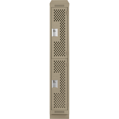 Casiers Clean Line, 2 niveaux, 12" x 15" x 82", Acier, Beige, Rivet (assembl&eacute;), Perfor&eacute; Absolute Business Supply